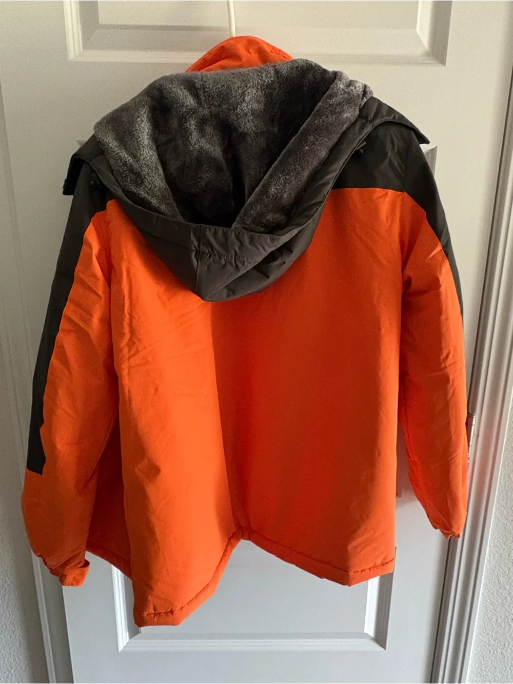 Children's Orange and Gray Hooded Puffer Jacket - Insulated Winter Coat